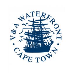 Logo of V&A Waterfront Cape Town with a ship silhouette.