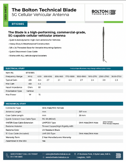 Bolton Blade Spec Sheet