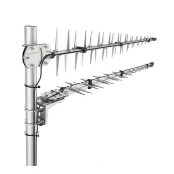Dual outdoor LPDA-92 MIMO antenna side view grey
