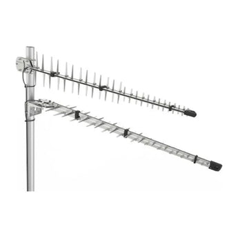 Dual outdoor LPDA-92 MIMO antenna front side view grey